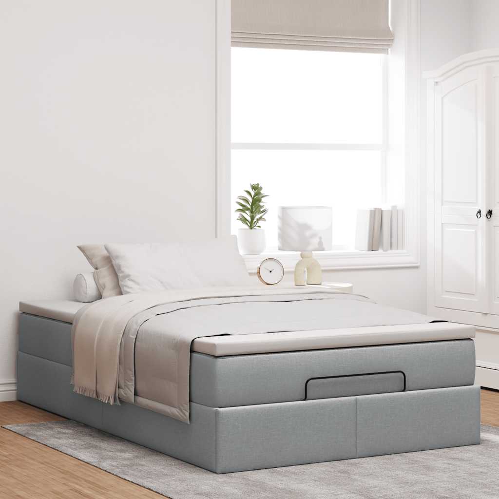 Estrutura cama otomana colchão 120x200 cm tecido cinzento claro