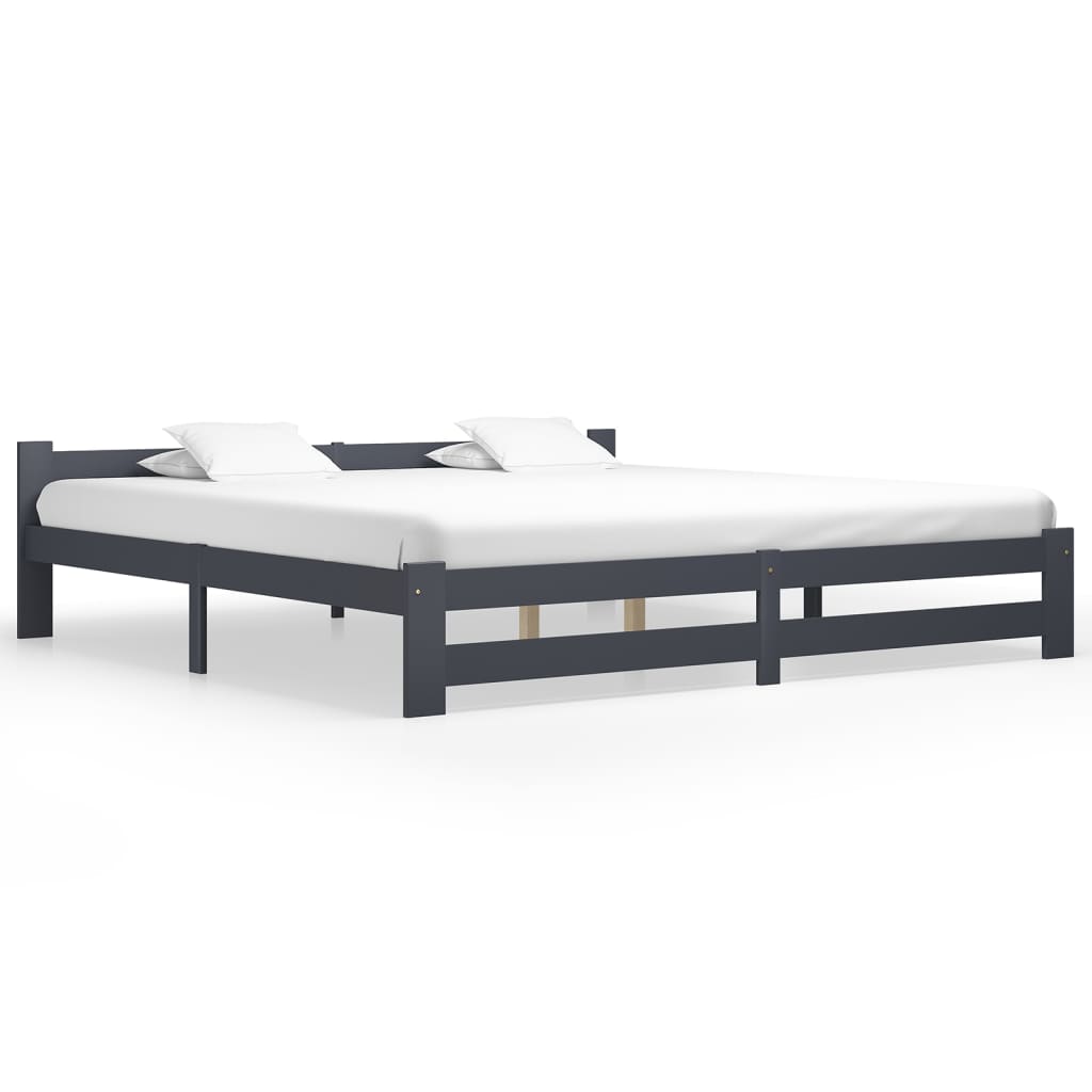 Estrutura de cama 200x200 cm pinho maciço cinzento-escuro