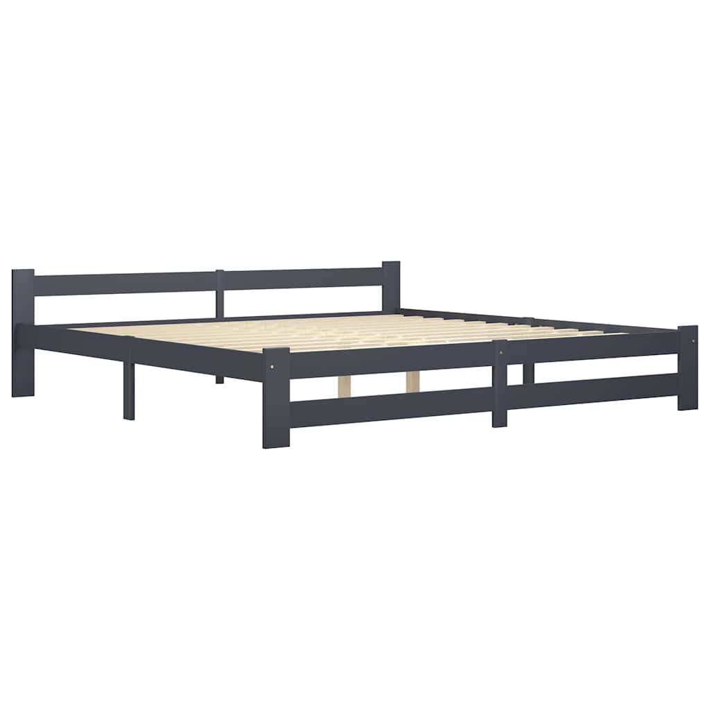 Estrutura de cama 200x200 cm pinho maciço cinzento-escuro