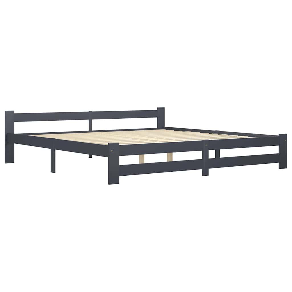 Estrutura de cama 200x200 cm pinho maciço cinzento-escuro