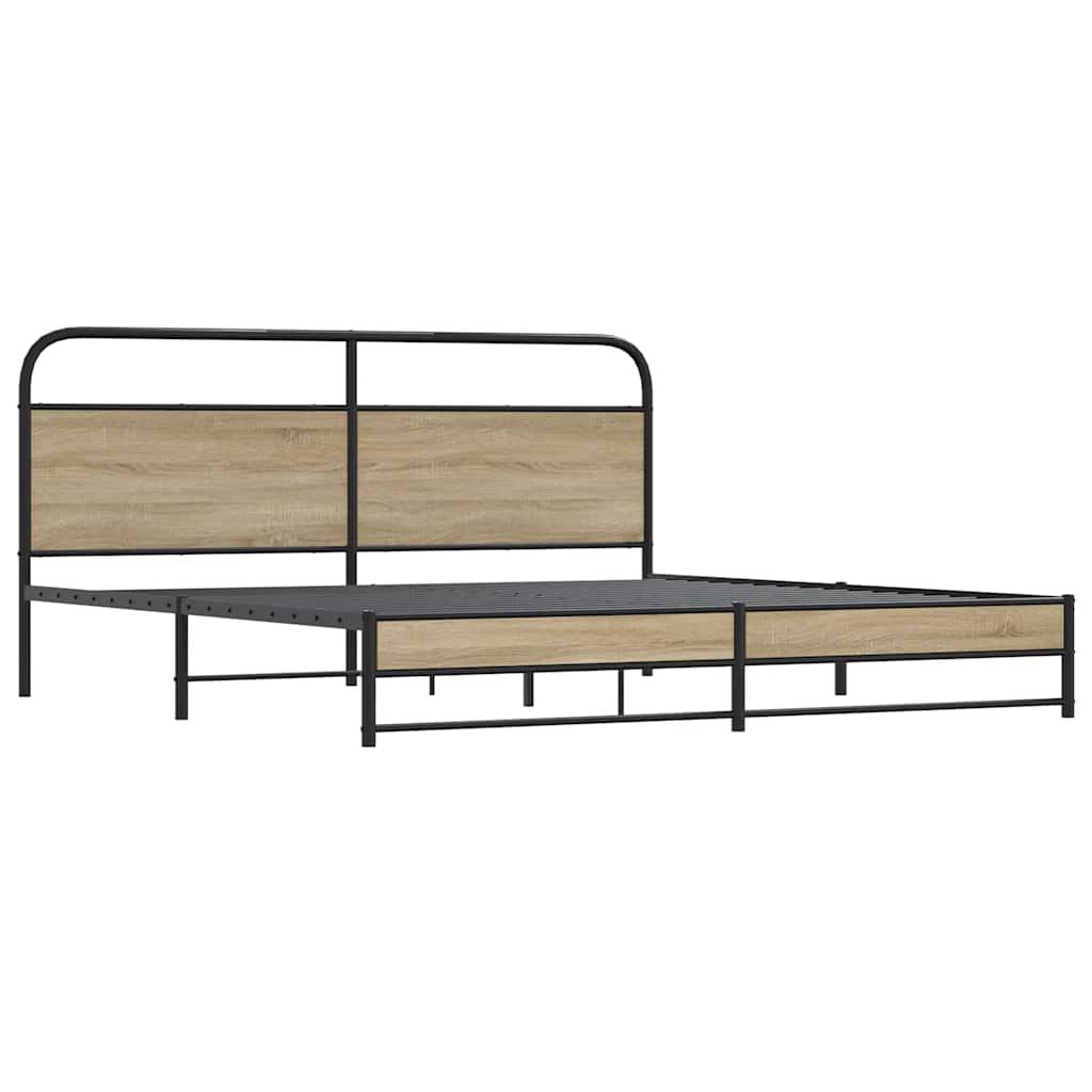 Estrutura de cama sem colchão 183x213cm metal carvalho fumado
