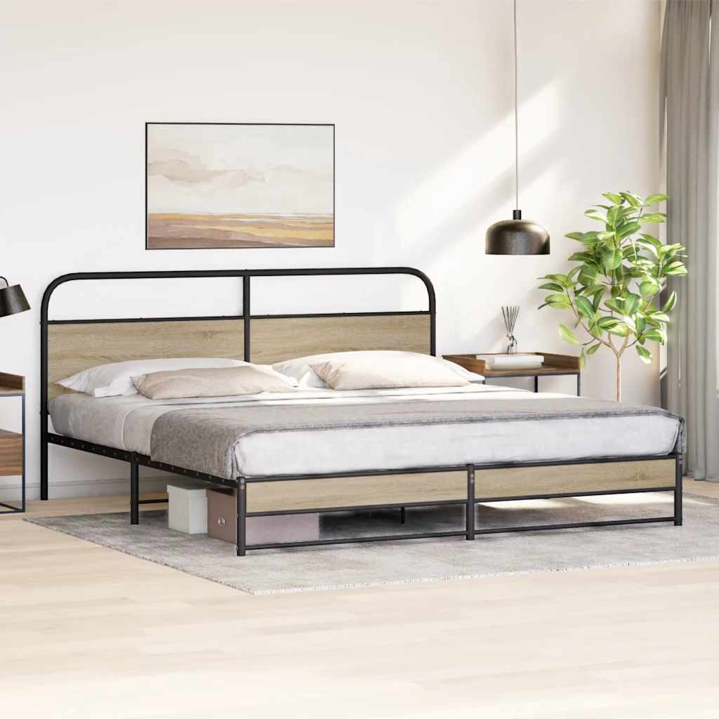Estrutura de cama sem colchão 183x213cm metal carvalho fumado