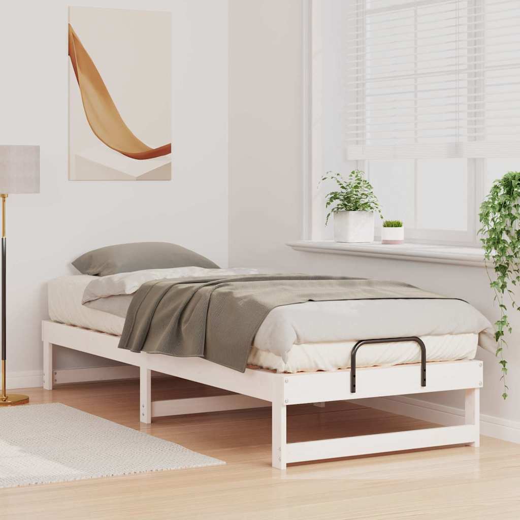Estrutura da cama branco 80 x 210 cm madeira de pinheiro sólida