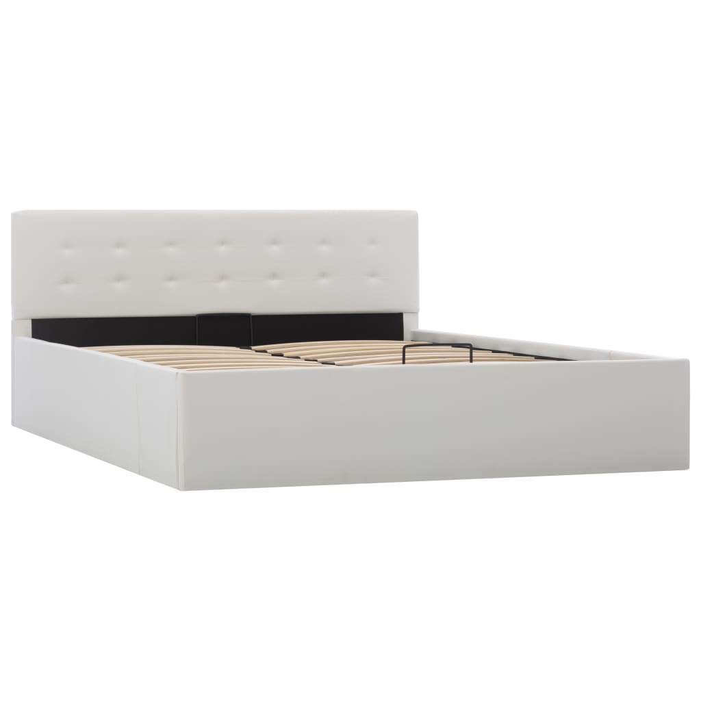 Cama hidráulica c/ arrumação 140x200cm couro artificial branco