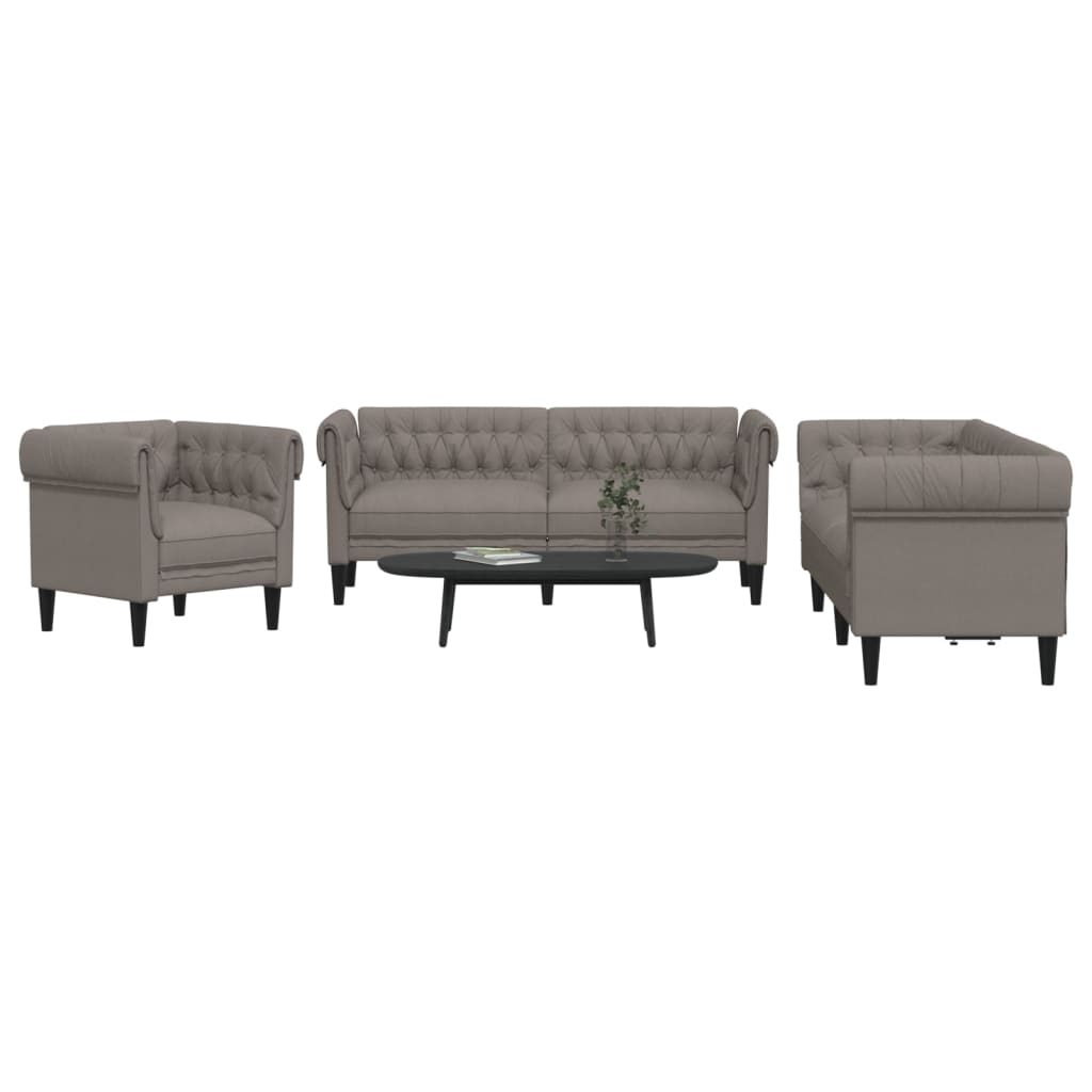 3 Pcs conjunto de sofás tecido cinzento-acastanhado