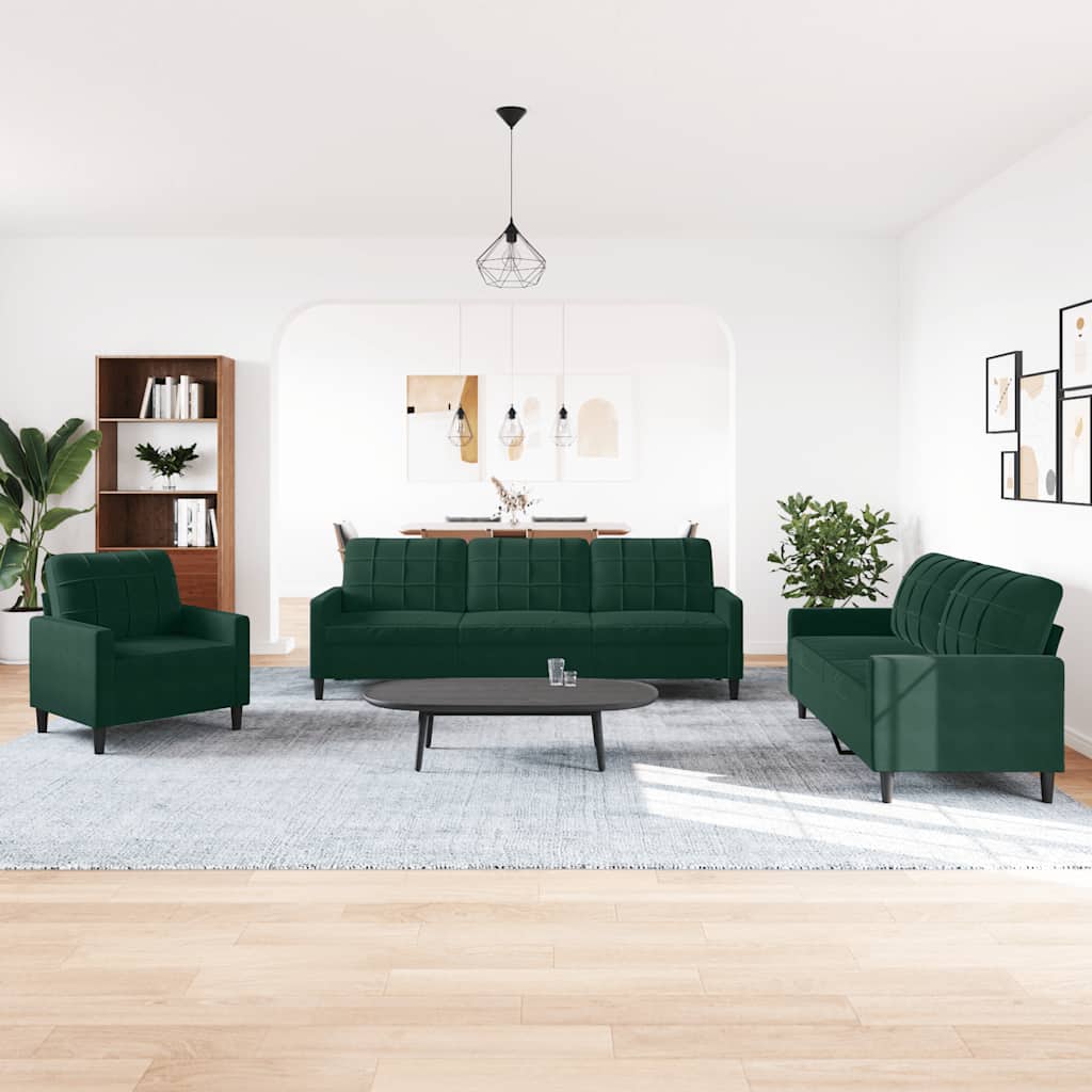 4 Pcs conjunto de sofás com almofadões veludo verde-escuro