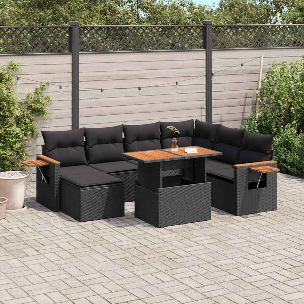 8 Pcs conjunto sofás de jardim com almofadões vime PE preto