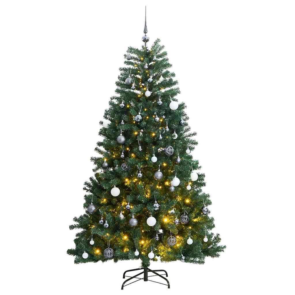 Árvore natal artificial articulada c/ 300 luzes LED+bolas 180cm