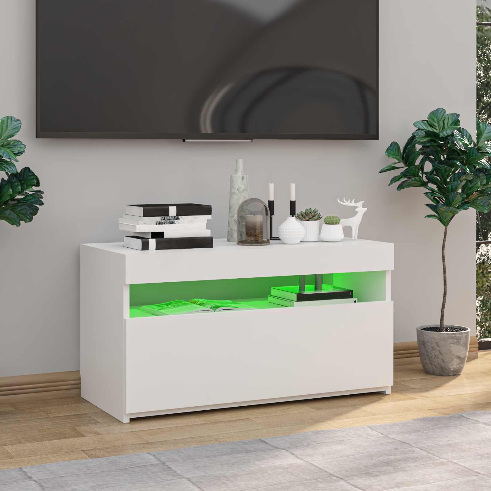 Móvel de TV com luzes LED 75x35x40 cm branco