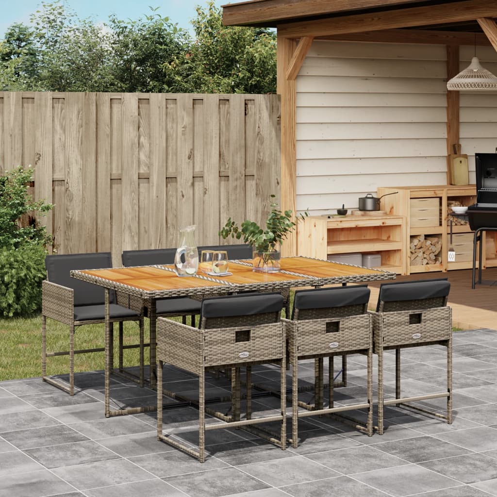 7 Pcs conjunto de jantar p/ jardim c/ almofadões vime PE cinza