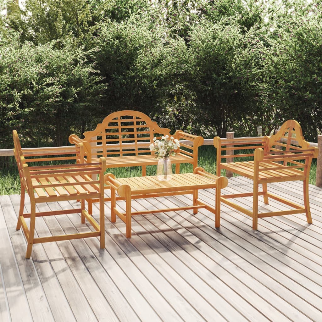 4 Pcs conjunto lounge de jardim madeira de teca maciça
