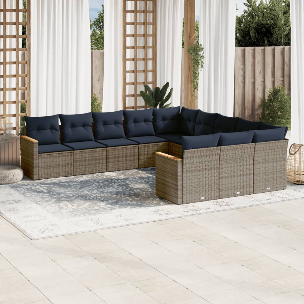 Conjunto de sofá de jardim com 11 peças e almofadas em rattan sintético cinza