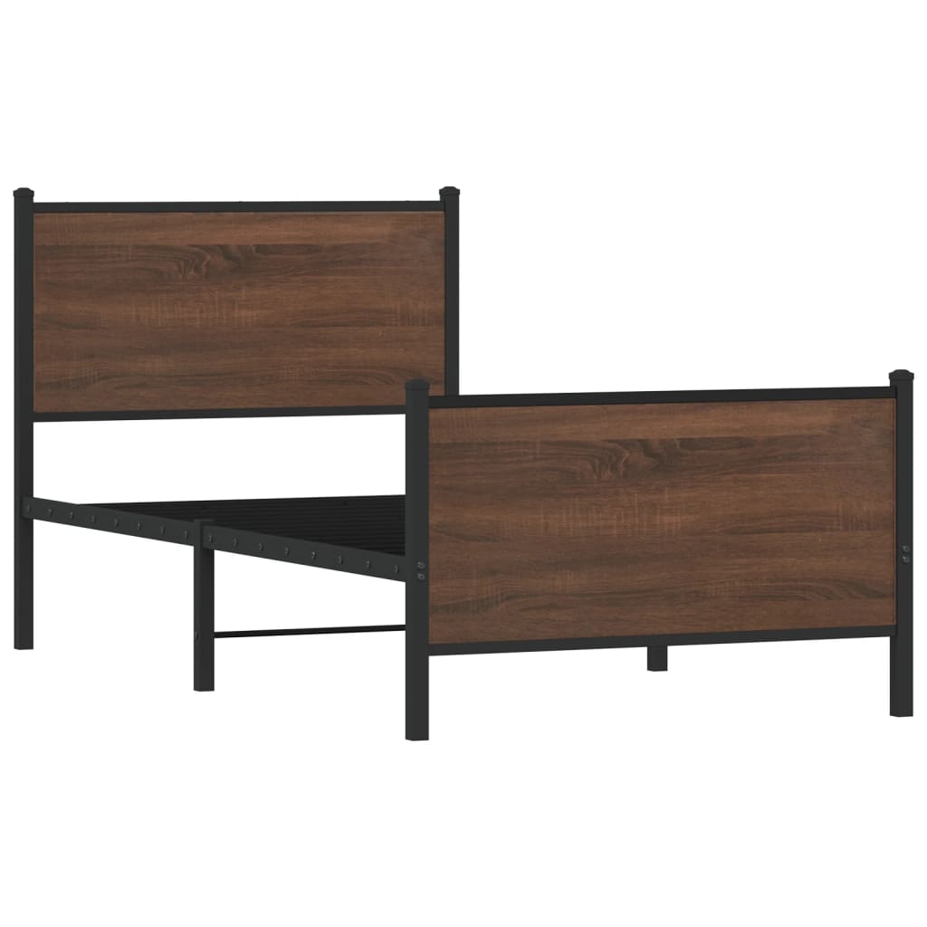 Estrutura de cama sem colchão 90x190 cm metal carvalho castanho