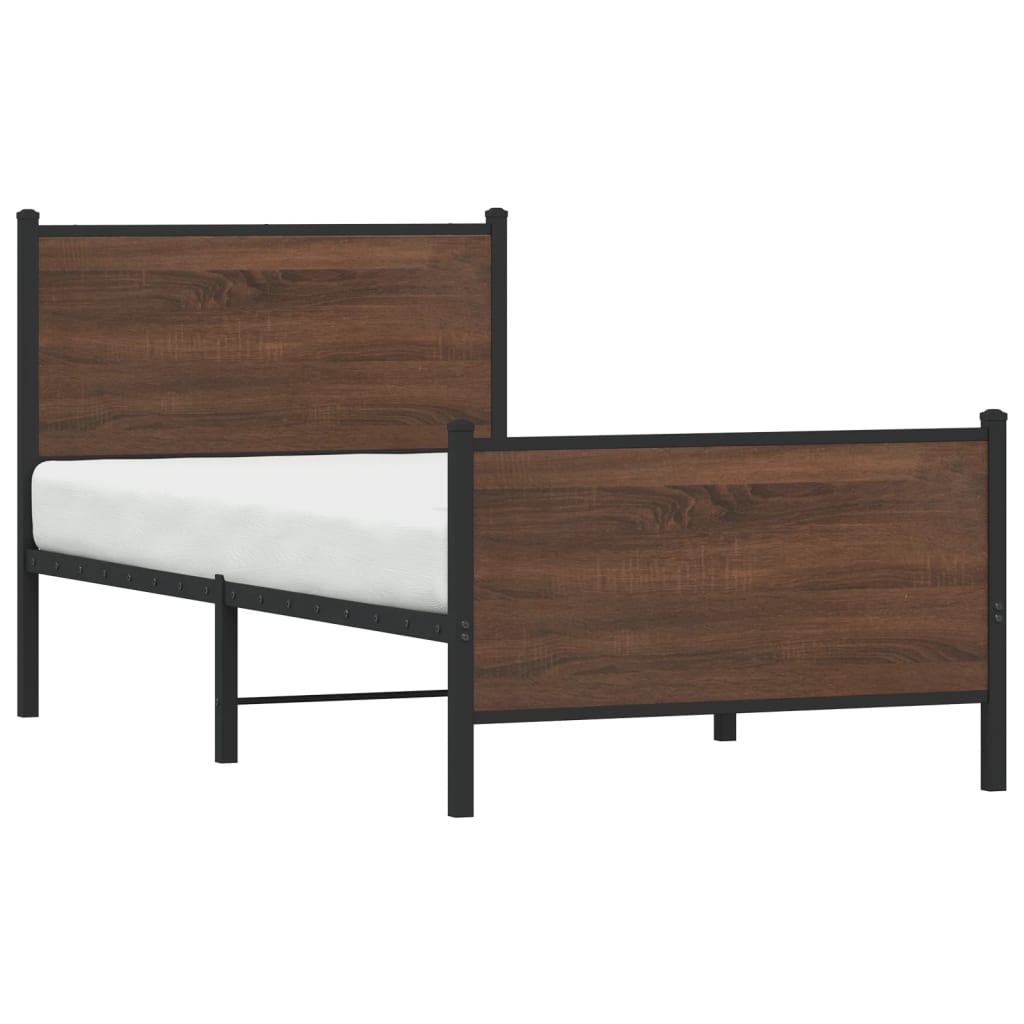 Estrutura de cama sem colchão 90x190 cm metal carvalho castanho