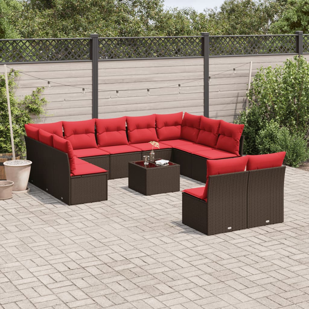 Conjunto de sofá de jardim com 12 peças e almofadas em rattan sintético marrom