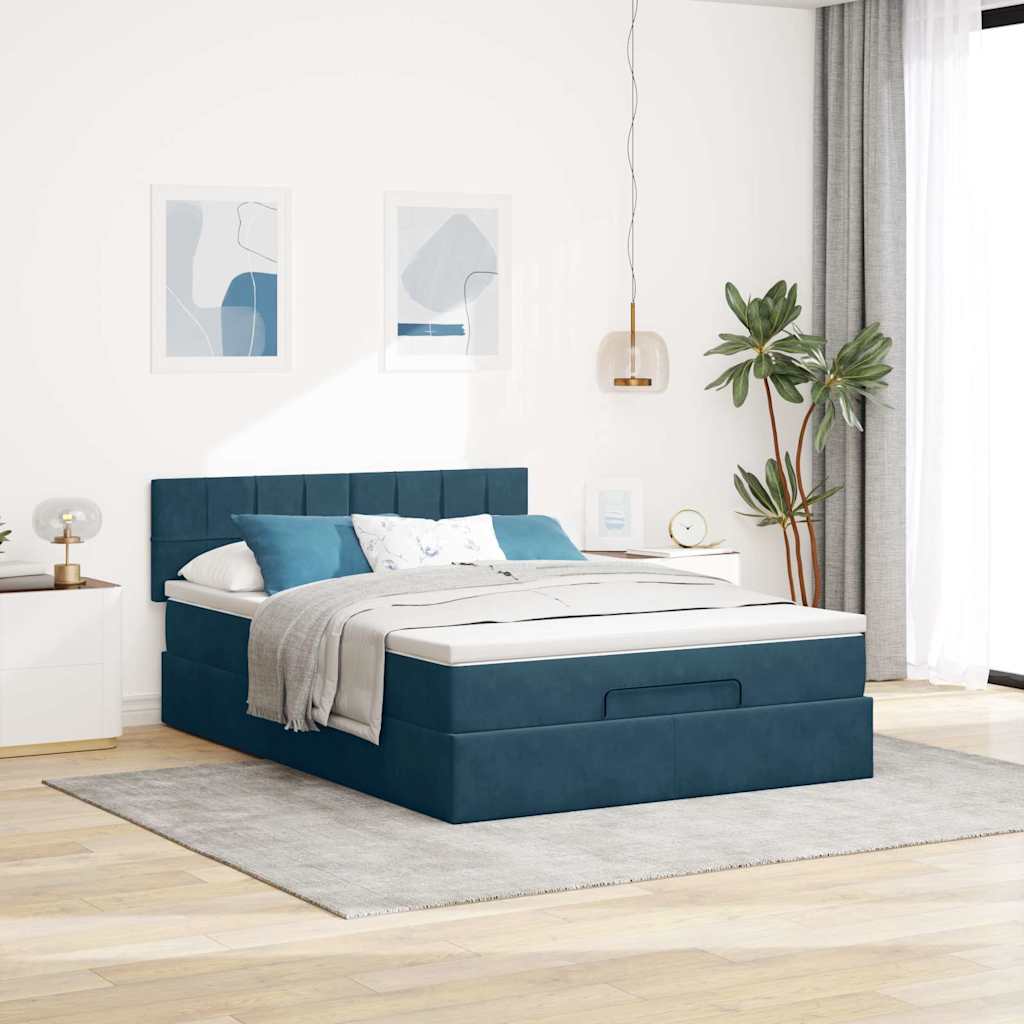 Estrutura de cama otomana com colchão 140x190cm azul escuro