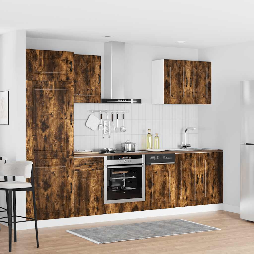 7 Peças armário de cozinha conjunto kalmar carvalho fumado