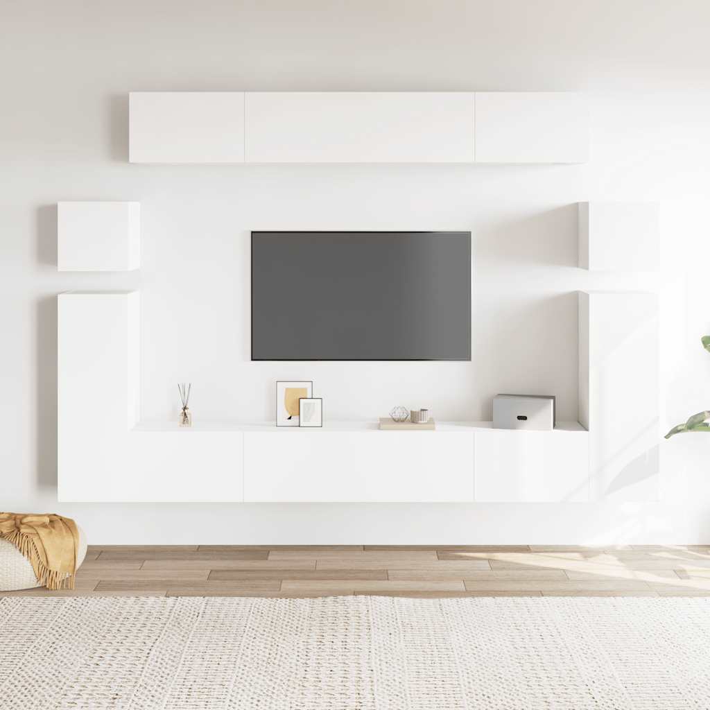 Conjunto móveis de TV 8 pcs derivados de madeira branco