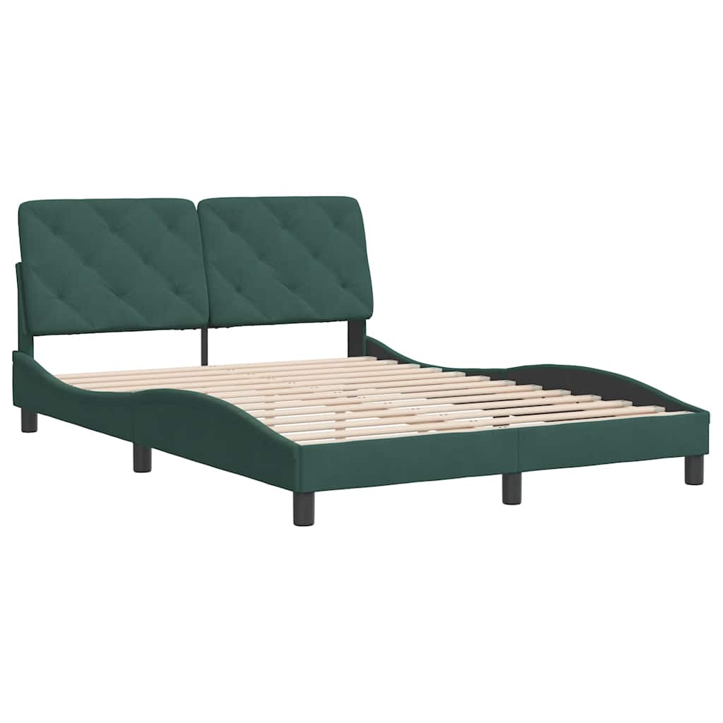 Estrutura de cama sem colchão 140x200 cm veludo verde-escuro