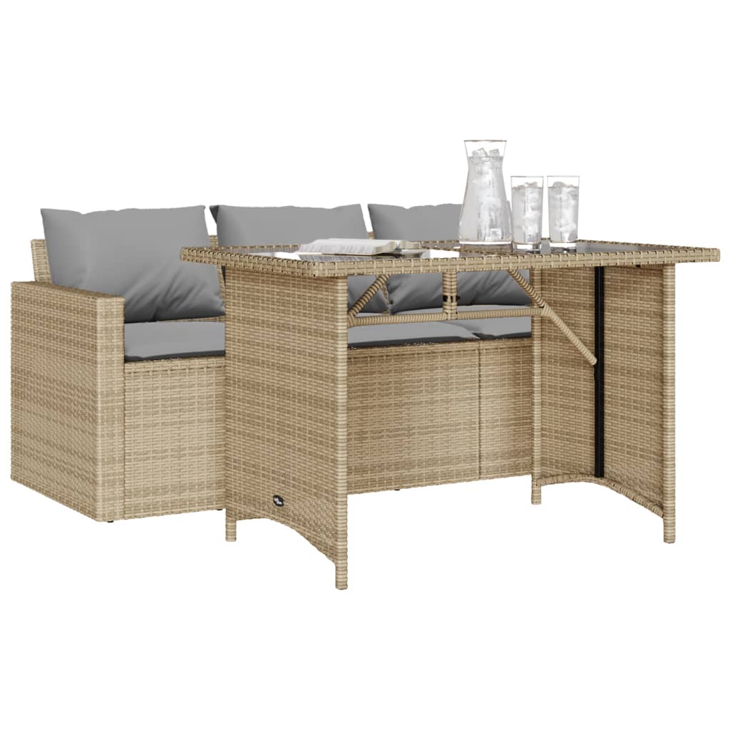 2 Pcs conjunto de jantar p/ jardim com almofadões vime PE bege