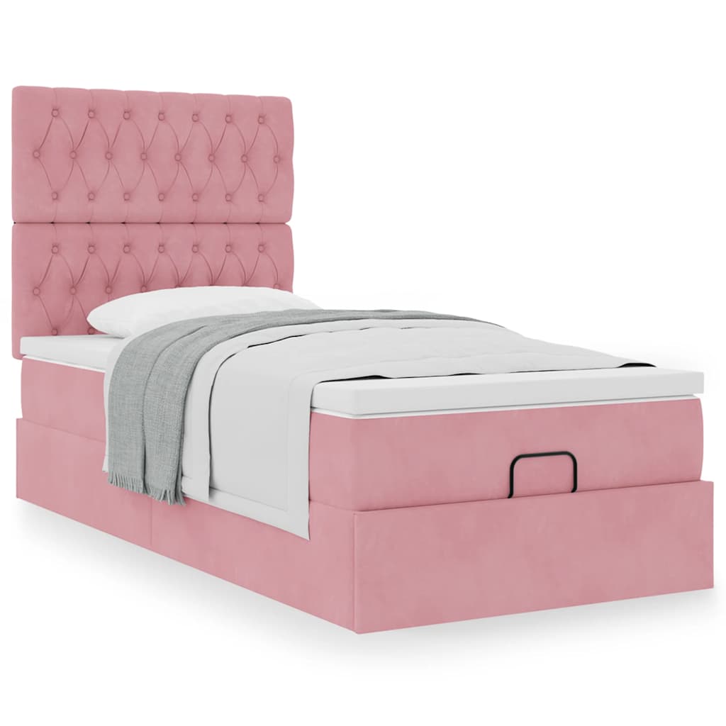 Estrutura de cama otomana com colchões 80x200 cm veludo rosa