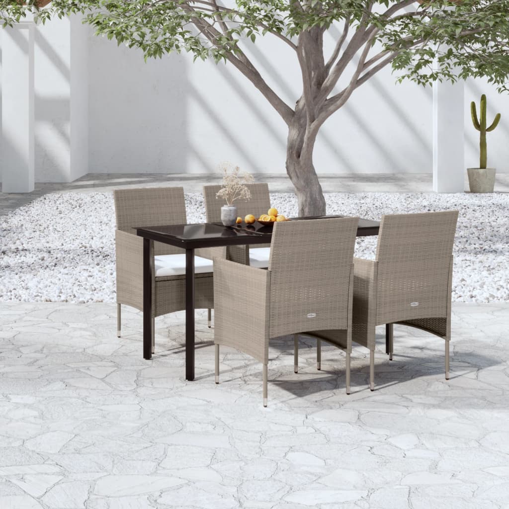 5 Pcs conjunto de jantar p/ jardim c/ almofadões bege e preto