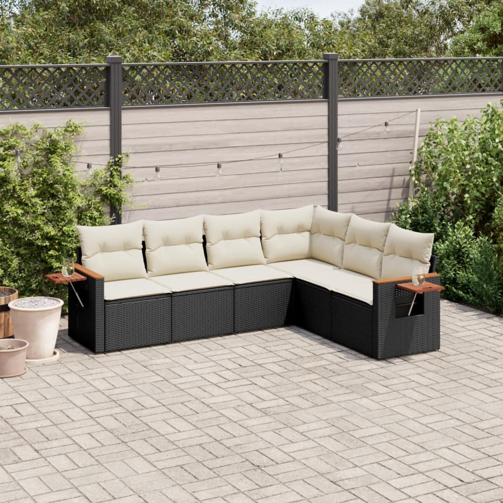 6 Pcs conjunto sofás de jardim c/ almofadões vime PE preto