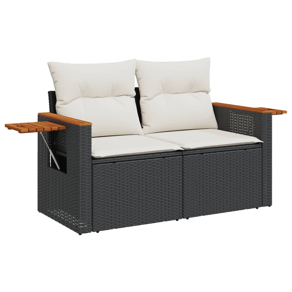 6 Pcs conjunto sofás de jardim c/ almofadões vime PE preto