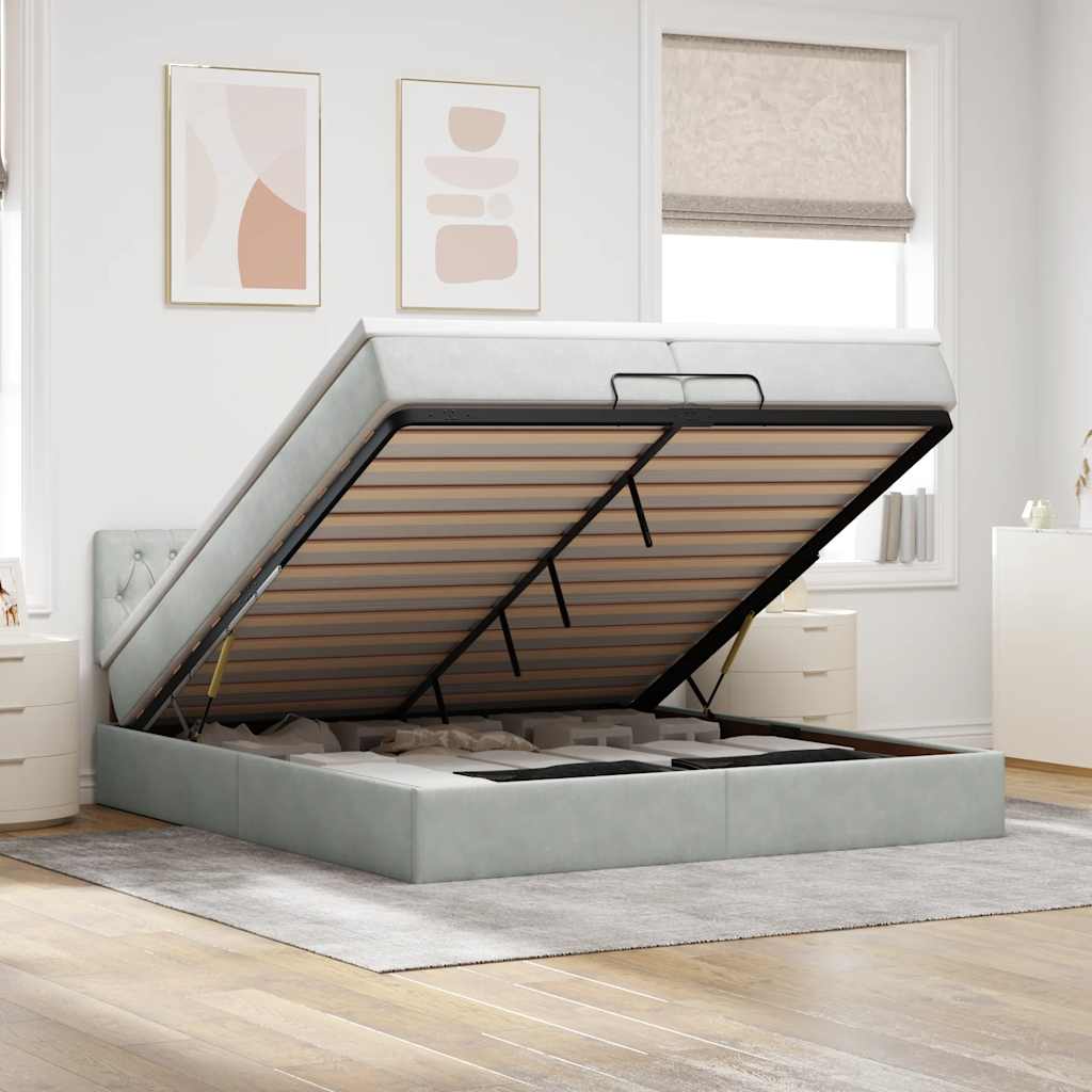 Estrutura de cama otomana com colchão 200x200 cm cinzento claro