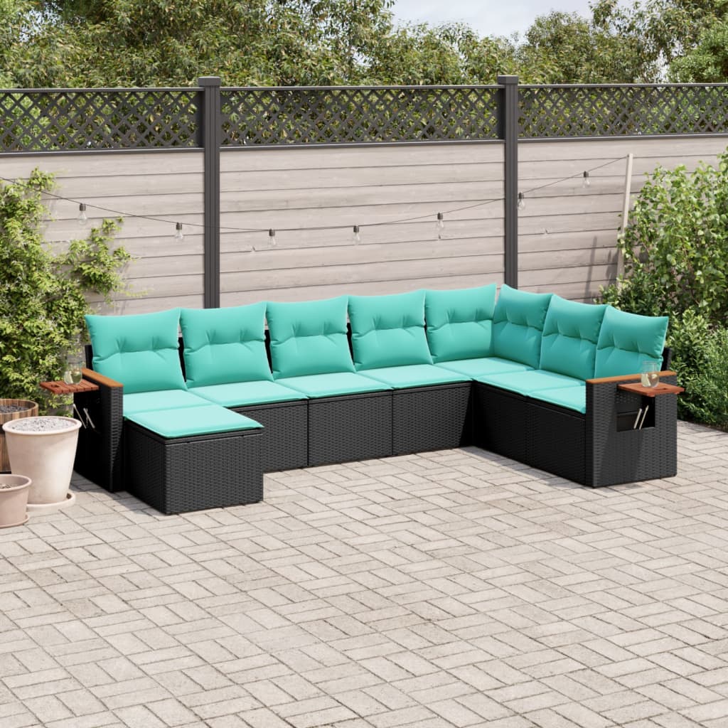 8 Pcs conjunto de sofás p/ jardim c/ almofadões vime PE preto