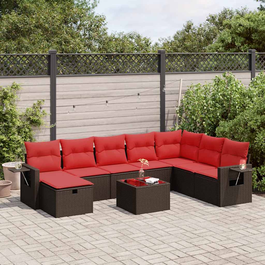 9 Pcs conjunto sofás p/ jardim c/ almofadões vime PE castanho
