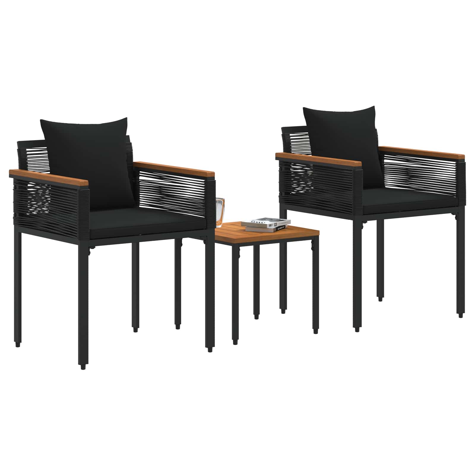 Conjunto de móveis para exterior com almofada preto vime PE