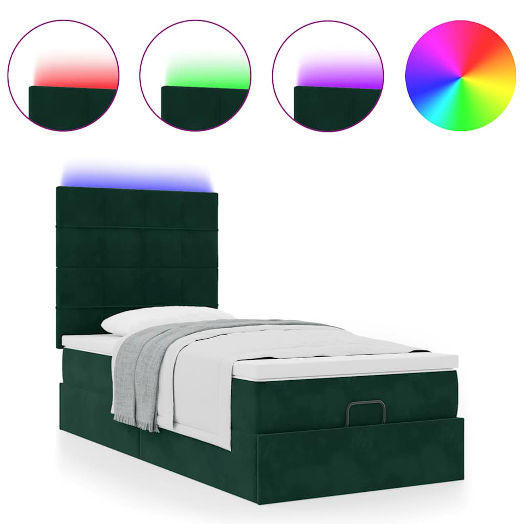 Estrutura cama otomana colchões 90x190cm veludo verde escuro
