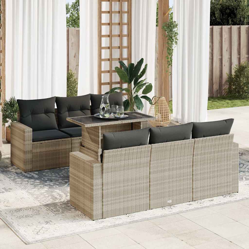 7 Pcs conj. sofás jardim com almofadões vime PE cinzento-claro