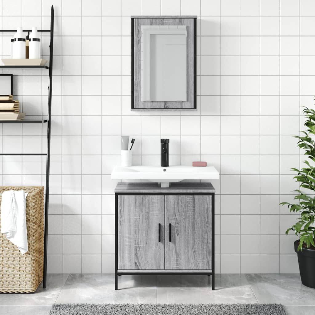 2 Pcs conjunto móveis wc derivados de madeira sonoma cinza