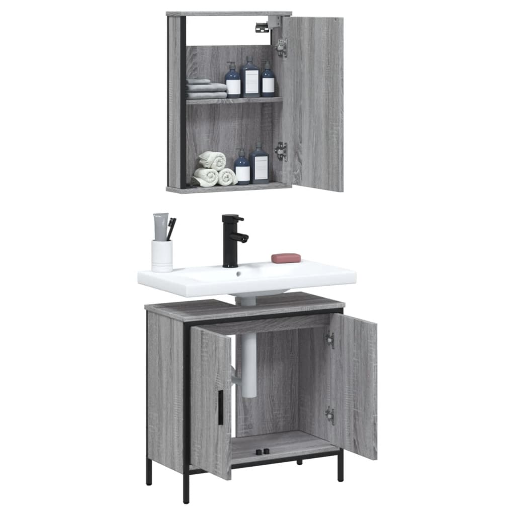 2 Pcs conjunto móveis wc derivados de madeira sonoma cinza