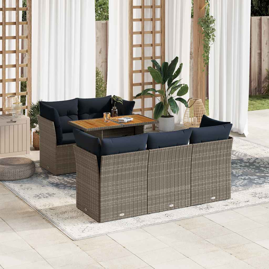 6 Pcs conjunto sofás de jardim com almofadões vime cinzento
