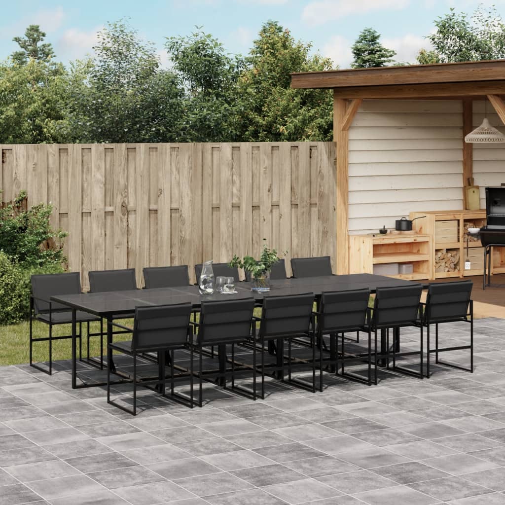 13 Pcs conj. de jantar p/ jardim c/ almofadões textilene preto