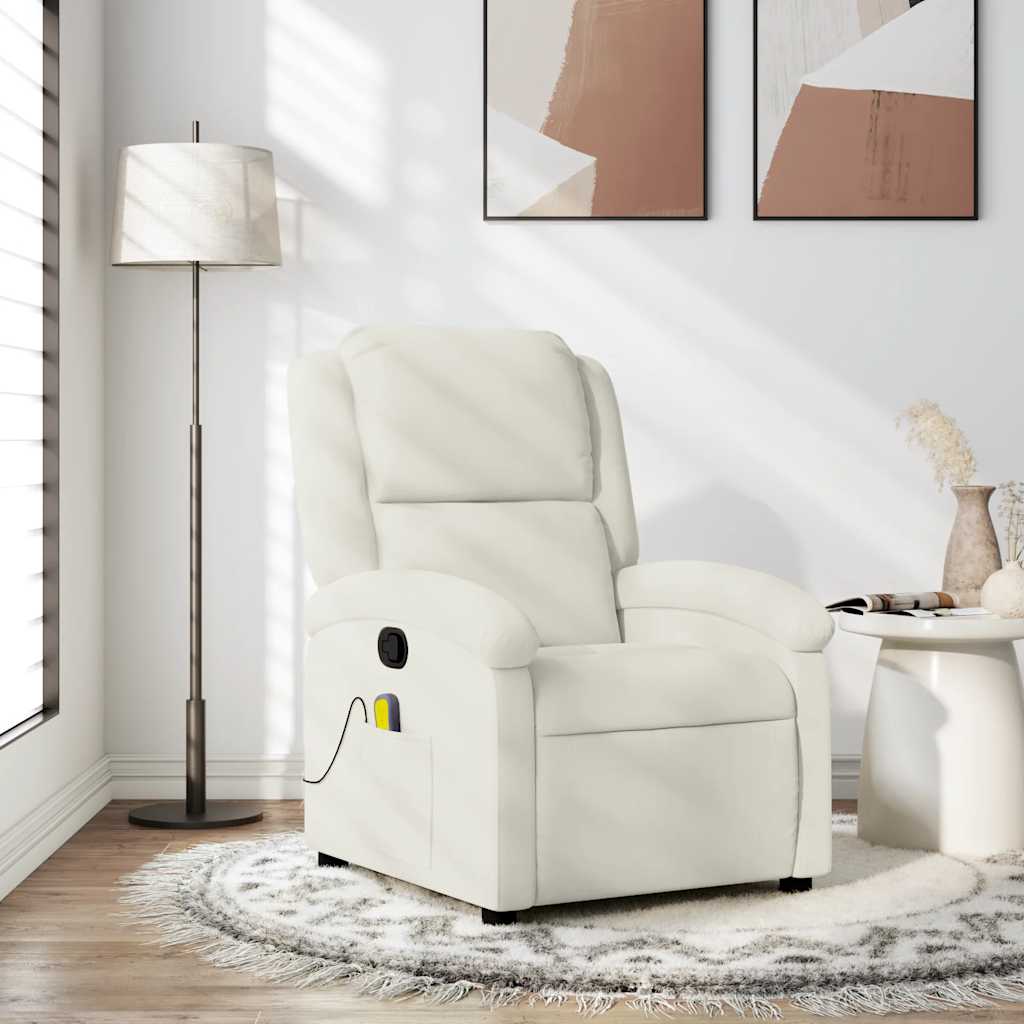 Poltrona de massagens reclinável veludo cor creme