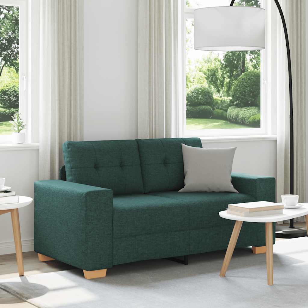 Sofá de dois lugares verde escuro, 160x77x82 cm, em tecido