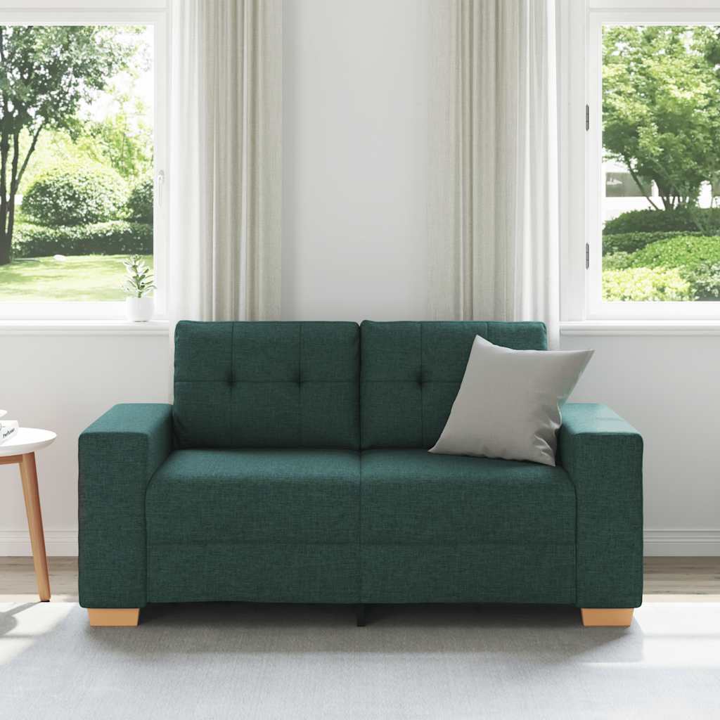 Sofá de dois lugares verde escuro, 160x77x82 cm, em tecido