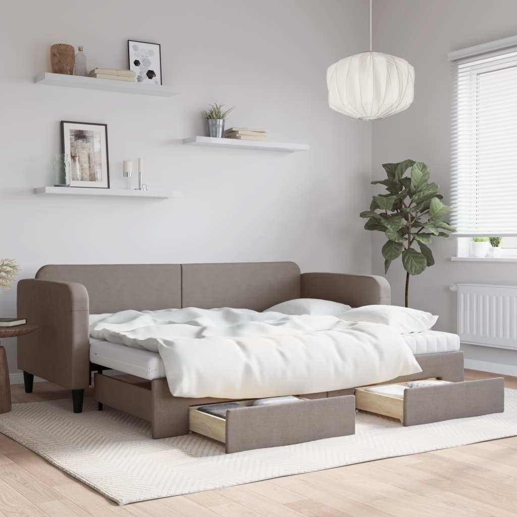 Sofá-cama c/ gavetão/gavetas 80x200 cm tecido cinza-acastanhado