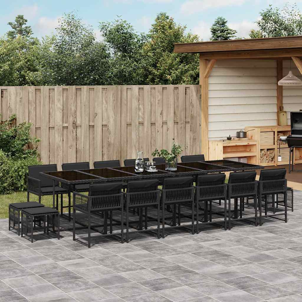 17 Pcs conjunto de jantar p/ jardim c/ almofadões vime PE preto