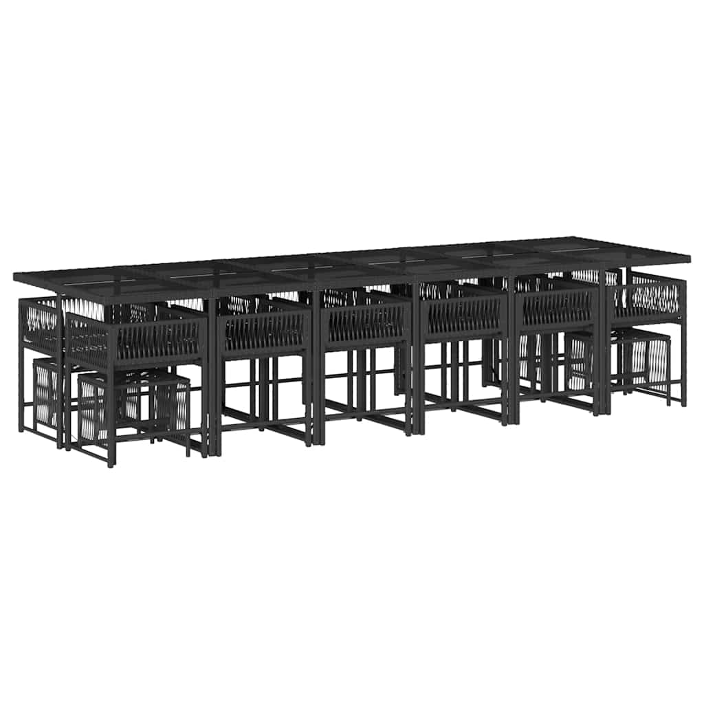 17 Pcs conjunto de jantar p/ jardim c/ almofadões vime PE preto