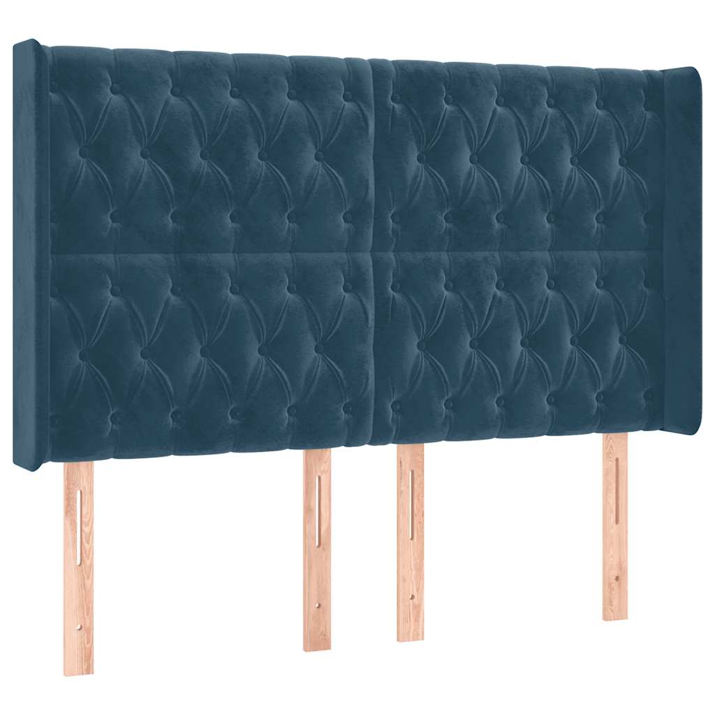Cabeceira cama c/ luzes LED veludo 163x16x118/128cm azul-escuro