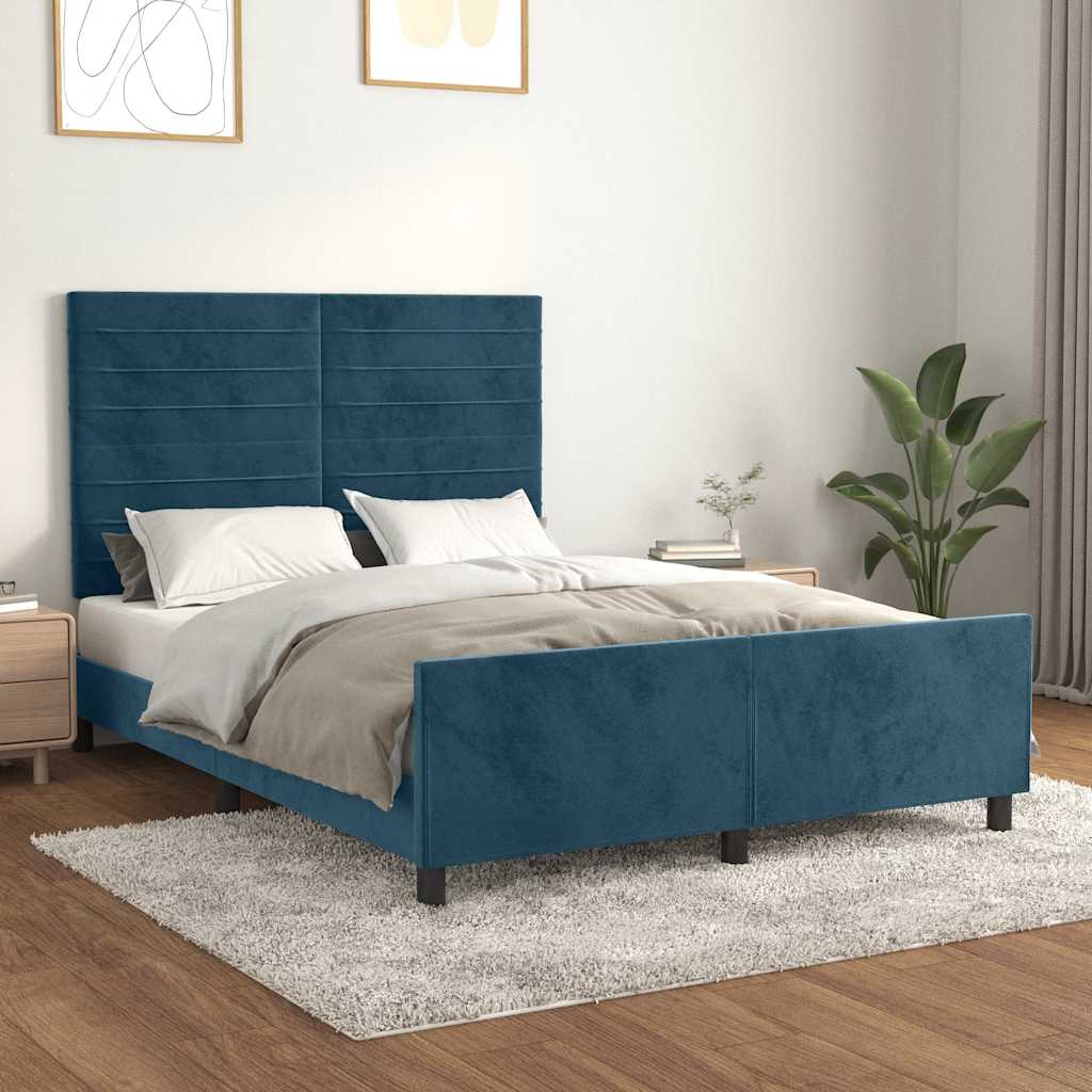 Estrutura de cama sem colchão 140x190 cm veludo azul-escuro