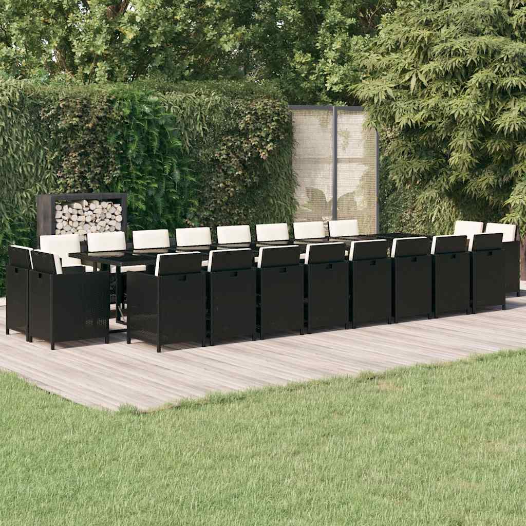 21 Pcs conjunto jantar p/ jardim c/ almofadões vime PE preto