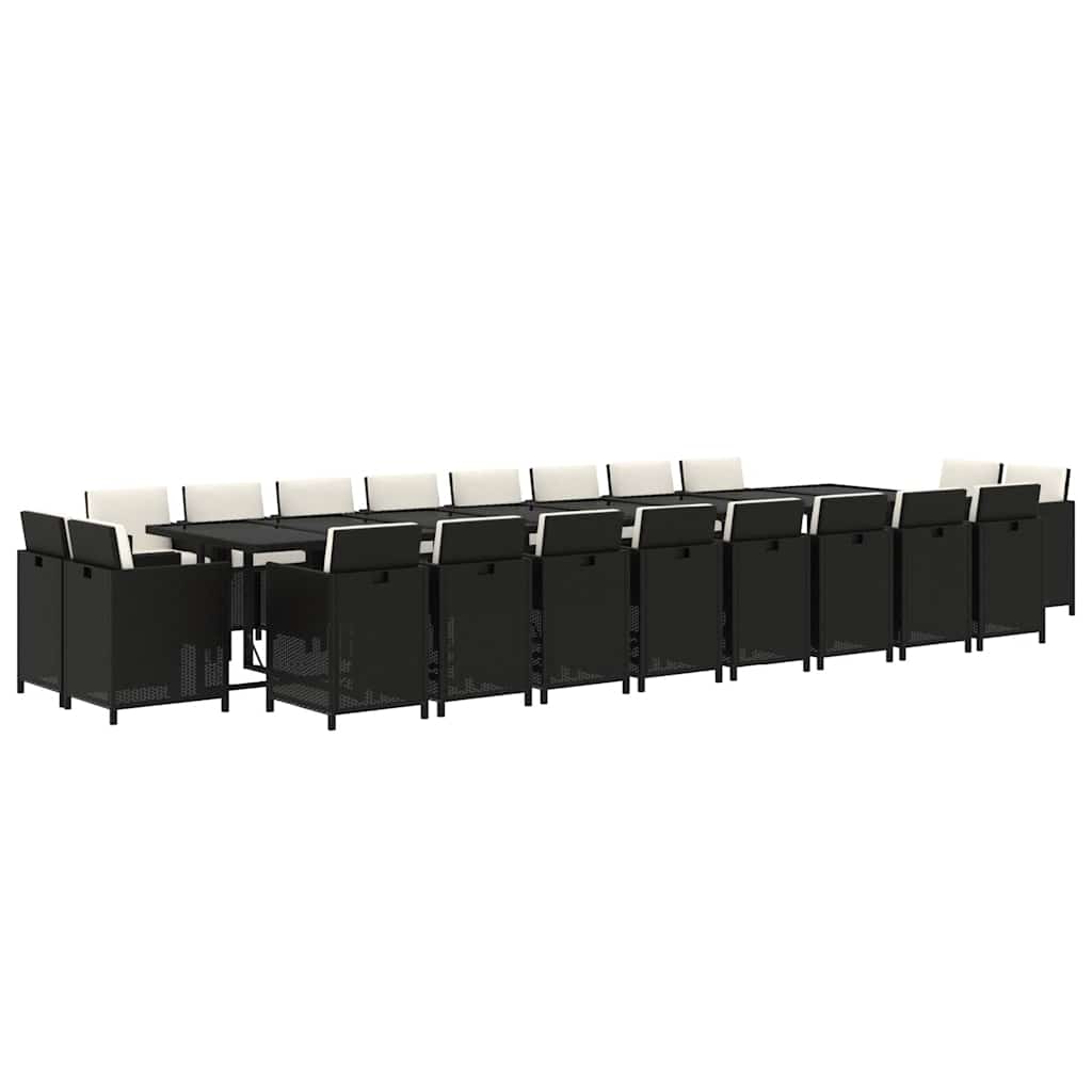 21 Pcs conjunto jantar p/ jardim c/ almofadões vime PE preto