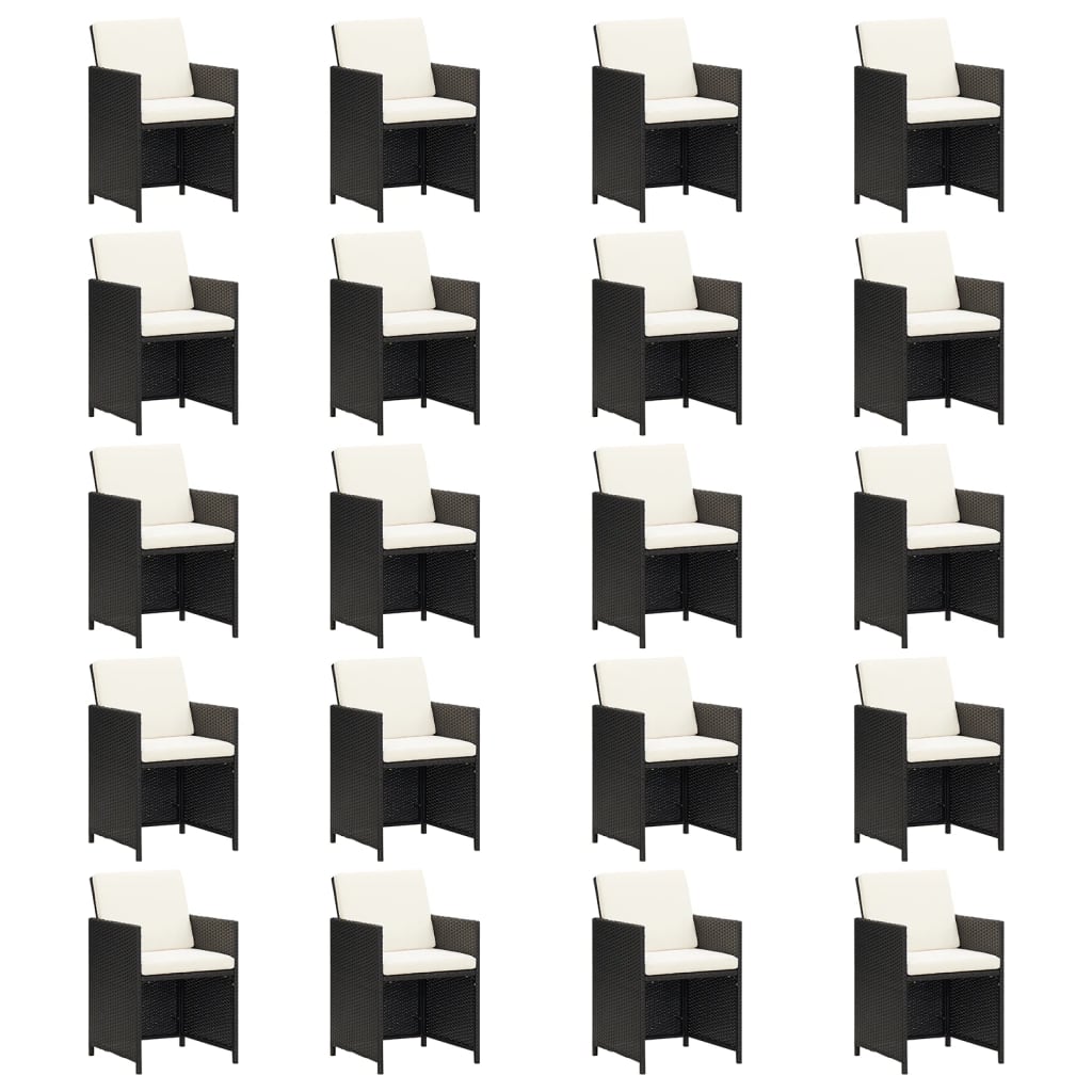 21 Pcs conjunto jantar p/ jardim c/ almofadões vime PE preto
