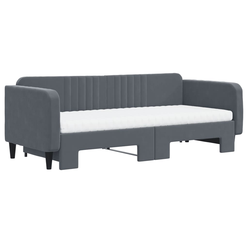 Sofá-cama c/ gavetão e colchões 90x200cm veludo cinzento-escuro